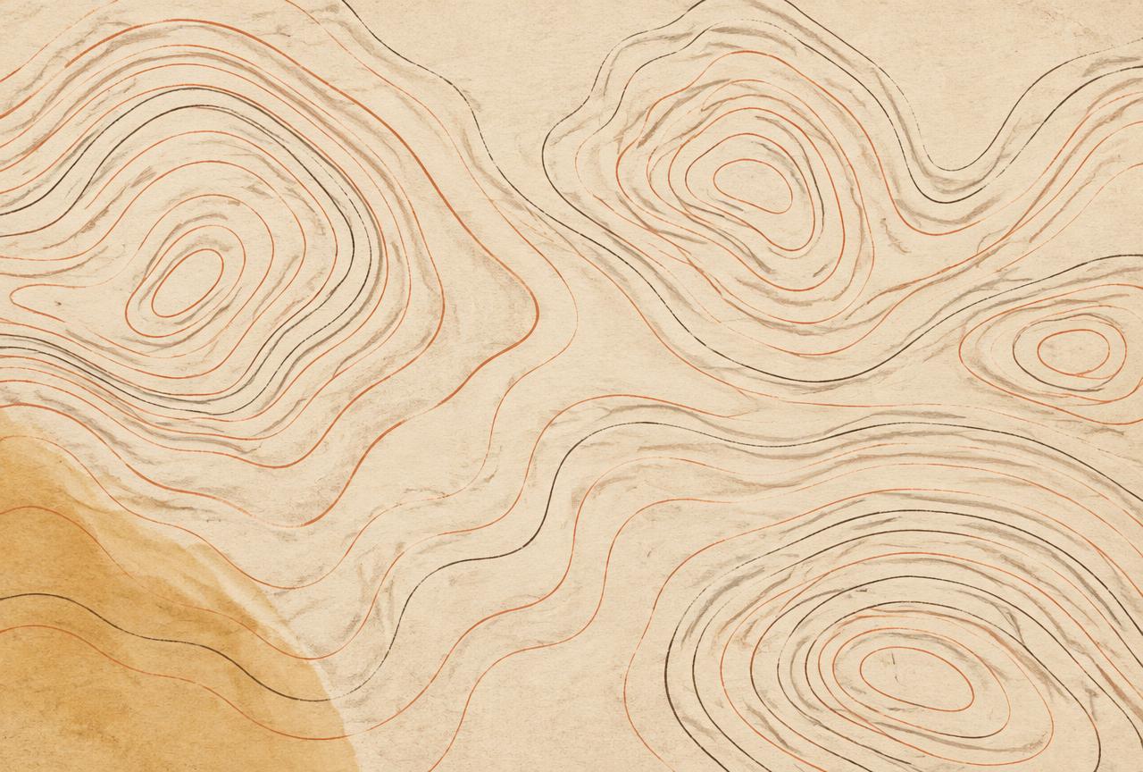 Abstract topographic contour lines drawn on warm paper